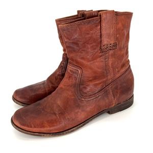 Frye Anna Shortie Ankle Boots Slouchy Booties Brown Leather Pull On Size 7.5